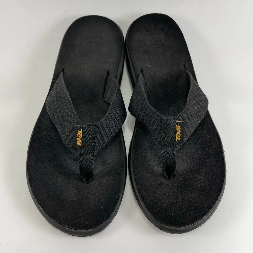 Teva Voya Canvas Flip Flops Womens Size 7 Black Sandals Beach Pool Comfort